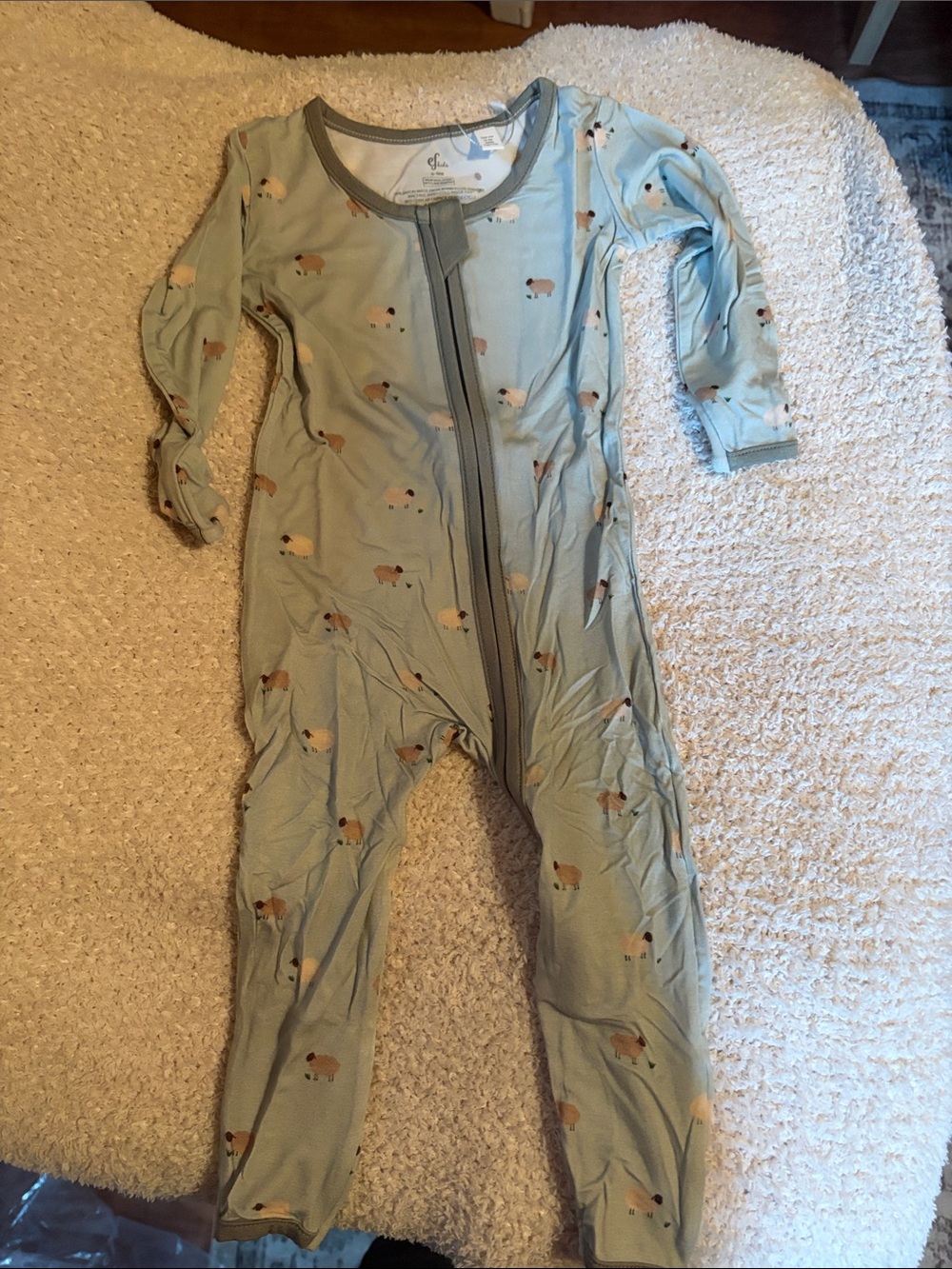 Soft Light Blue Sheep Print Zip-Front Kids Footie